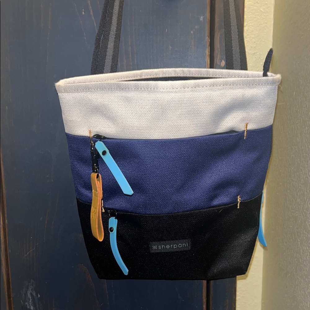 Sherpani Tri-Color Small Tote in Blue, Black, and Cream
